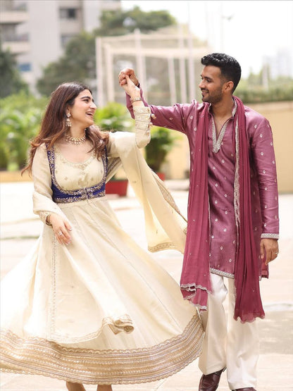 Wedding Ready Chinon Silk Kurta Set with Stylish Layered Koti