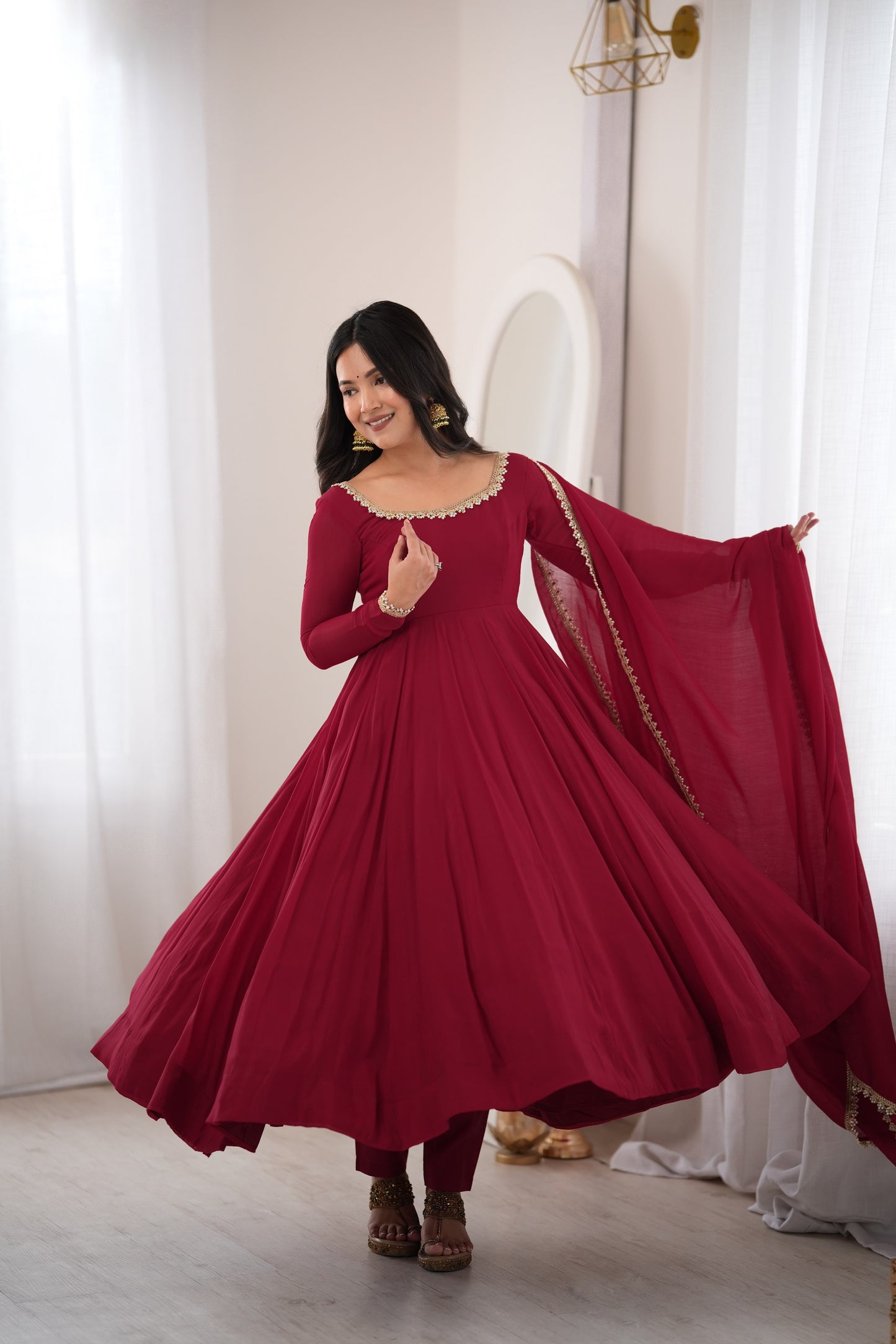 Heavy Mal Chanderi 16 Kali Anarkali Suit with Mirror Work Dupatta
