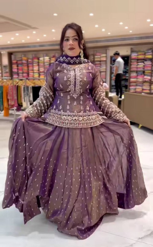 Designer Simmer Silk Lehenga Set with Embroidery, Zari & Moti Work
