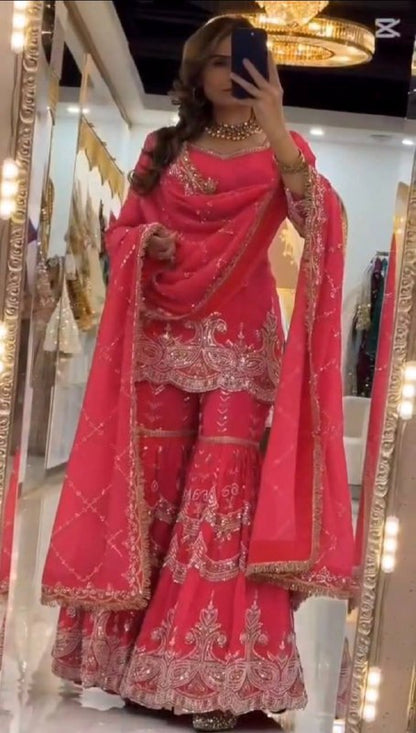 Heavy Fox Georgette Silk Sharara Suit Set
