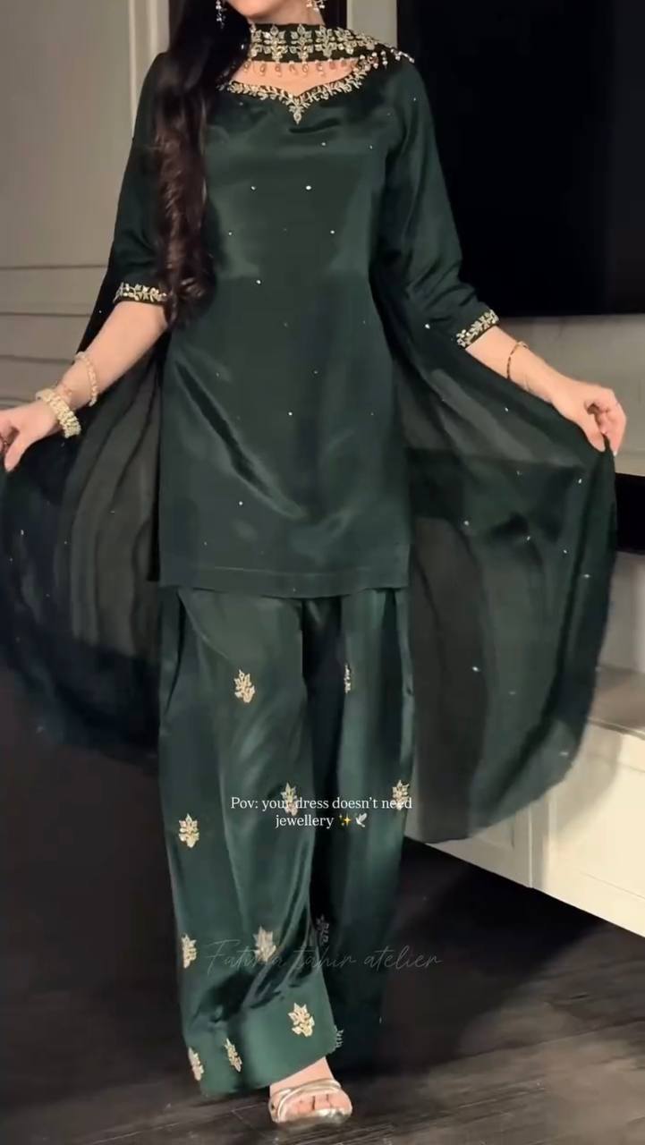 Luxury Crepe Silk Farshi Salwar Suit with Diamond Handwork Dupatta