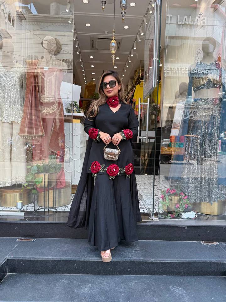 Floral Royal – Heavy French Crepe Designer Suit with Hand Flower Moti Work