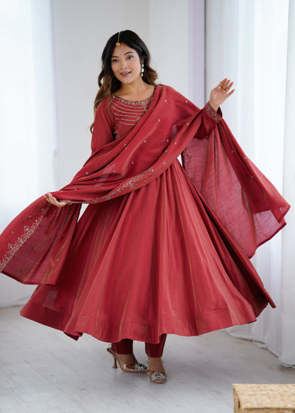 Designer Anarkali Gown Set with Handwork Dupatta & Pant