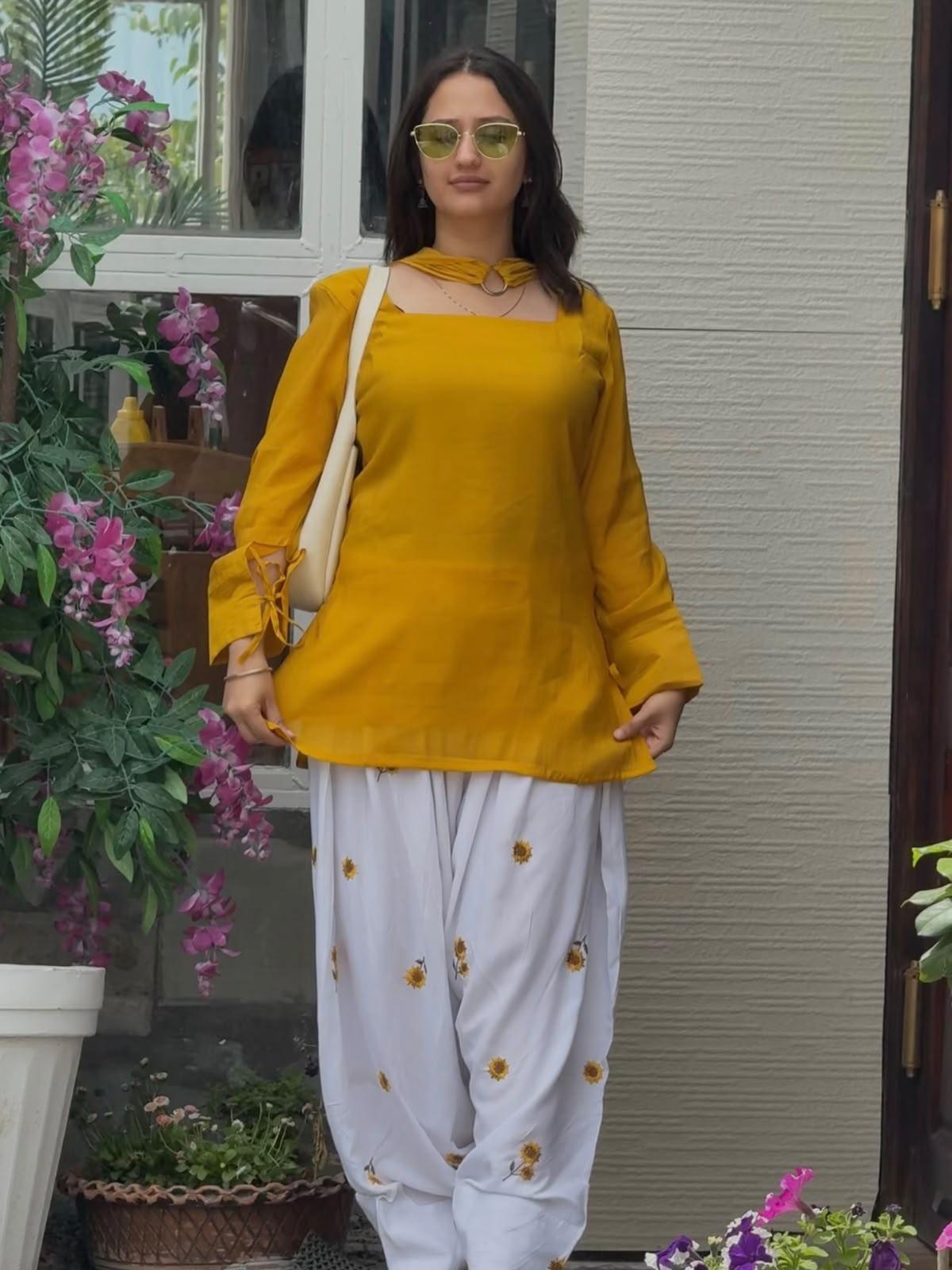 Roman Cotton Kurta Set with Embroidered Farshi Salwar & Dupatta