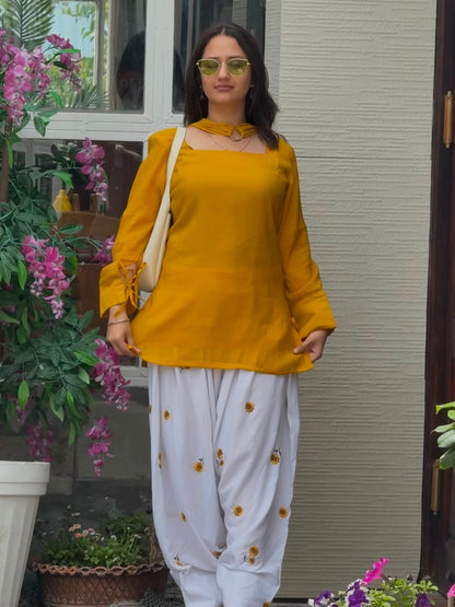 Roman Cotton Kurta Set with Embroidered Farshi Salwar & Dupatta