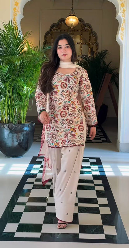 Designer Heavy Cotton Kurta Set for Women with Farshi Pant