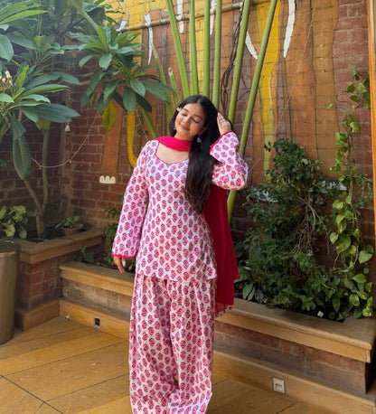 Heavy Pure Cambric Cotton Farshi Suit Set with Dupatta