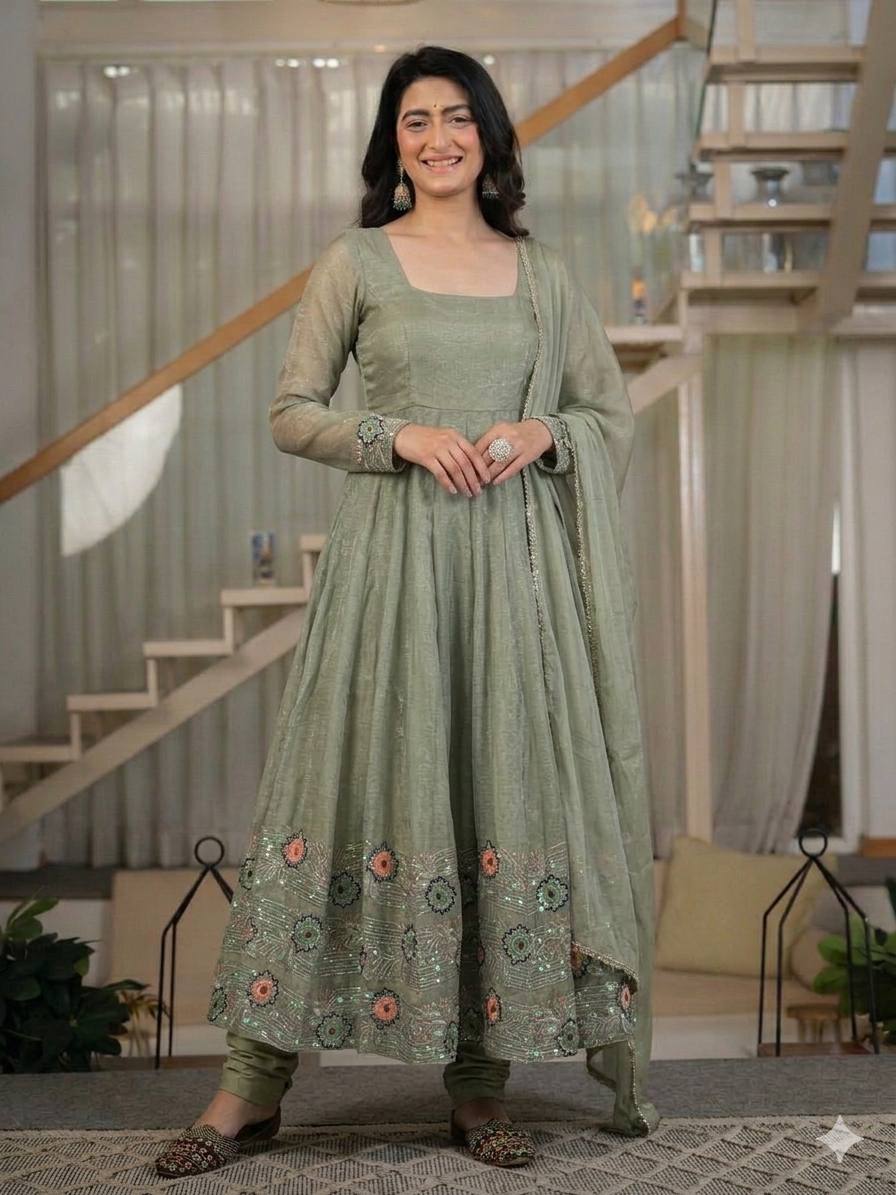 Women's Heavy Crunchy Silk Anarkali Suit Set with Dupatta