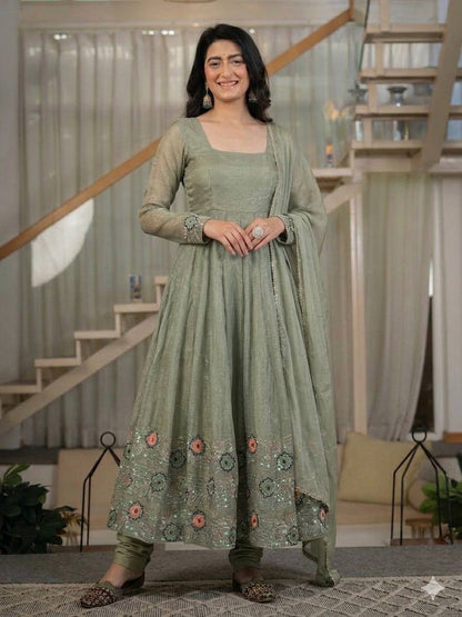 Women's Heavy Crunchy Silk Anarkali Suit Set with Dupatta