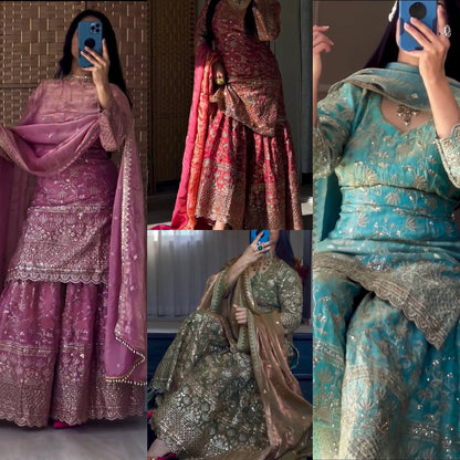 Designer Sequins Embroidered Sharara Suit with Dupatta for Women
