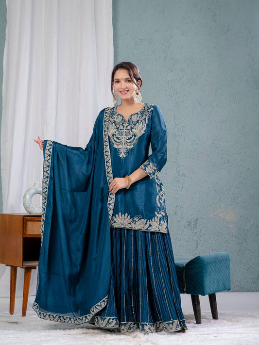 Elegant Chinnon Sharara Set with Intricate Embroidery