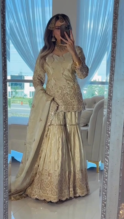 Premium Chinon Silk Embroidered Sharara Set