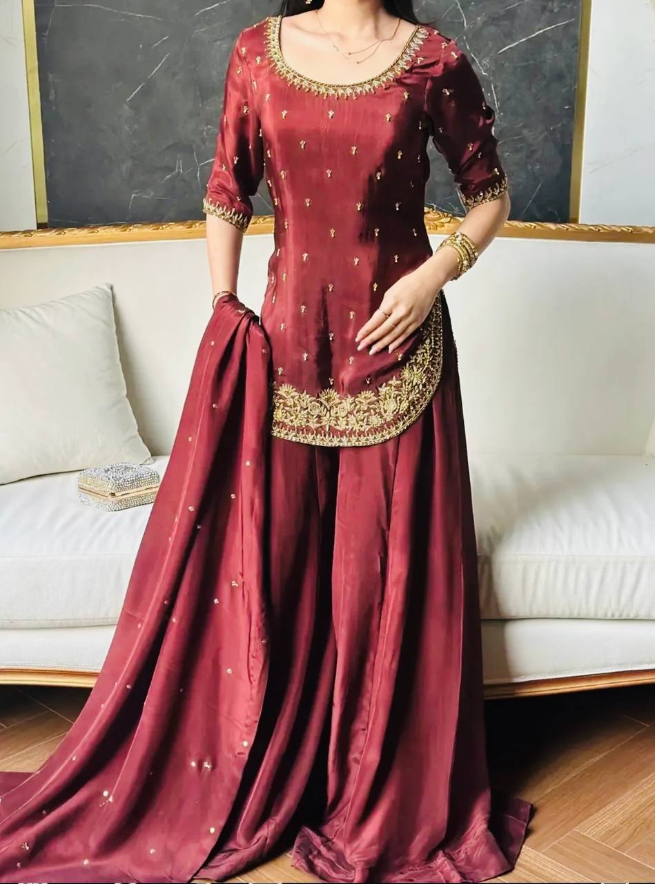Premium Natural Crepe Silk Festive Wear Suit Set with Dupatta
