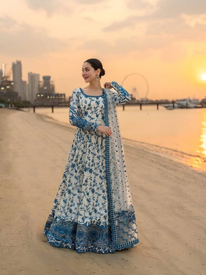 Elegant Embroidered Faux Georgette Gown Set with Organza Dupatta