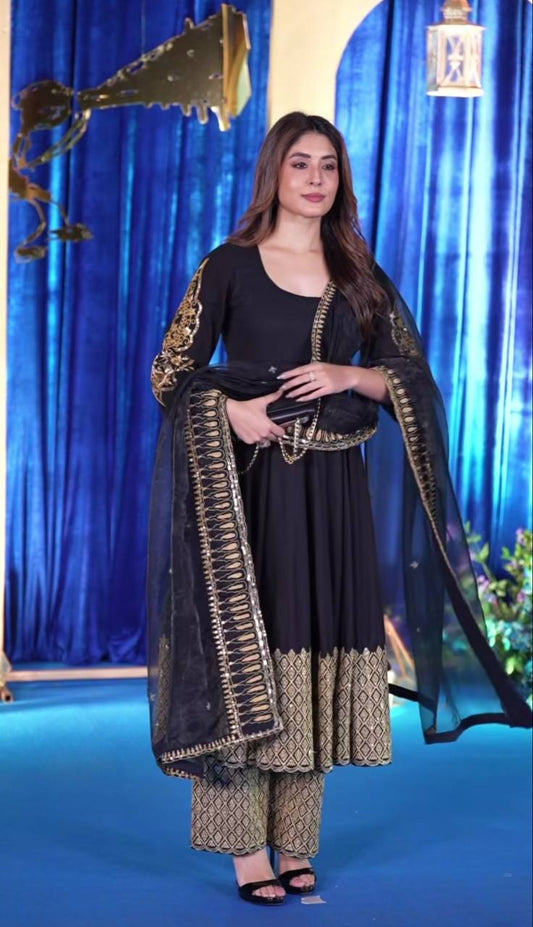 Party Wear Blooming Georgette Anarkali Suit (Fully Stitched with Cups)