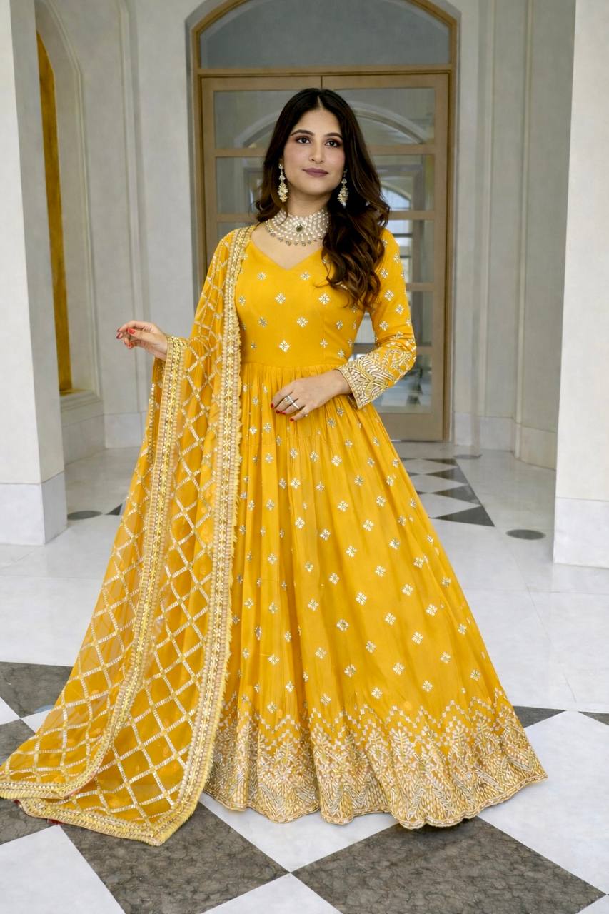 Elegant Party Wear Gown Set with Sequins Work