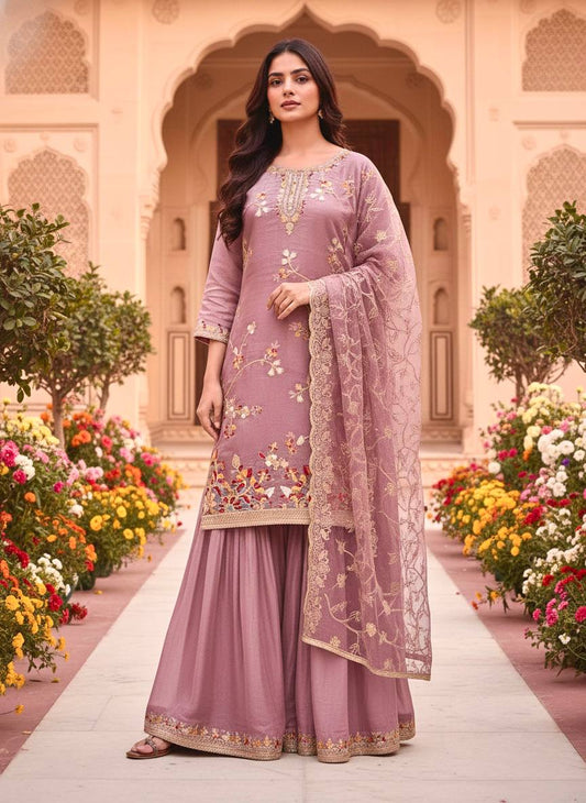 Designer Sequence Work Silk Suit with Fancy Bell Sleeves
