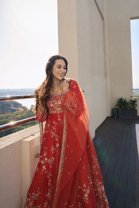 Elegant Fox Georgette Embroidered Gown Set with Dupatta for Women