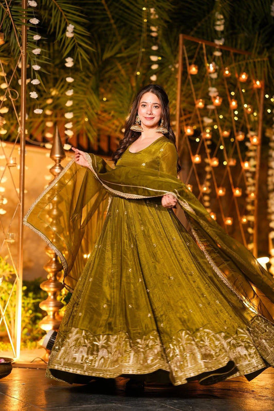 Designer Crunchy Silk Anarkali Suit with 5mm Sequence & Embroidery Work