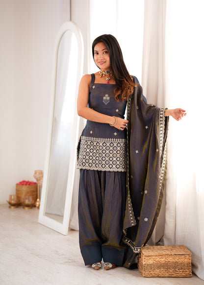Premium Ethnic NC Vichitra Silk Kurta Farshi Shalwar Set