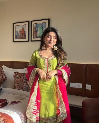 🫶🏻3 PIECE KURTI WITH FLAIRED PLAZZO AND DUPATTA