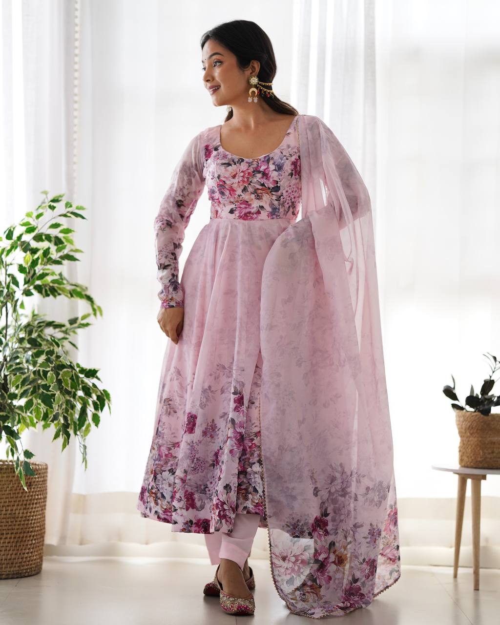 Pure Soft Organza Silk Fully Flared Kali Cut Anarkali Suit Set with Dupatta & Pant