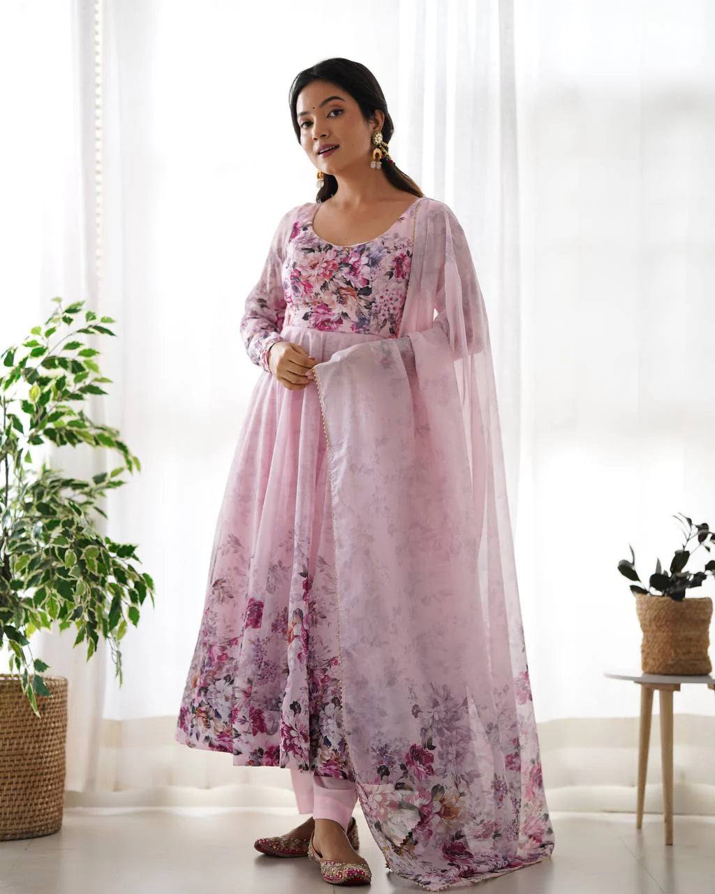Pure Soft Organza Silk Fully Flared Kali Cut Anarkali Suit Set with Dupatta & Pant