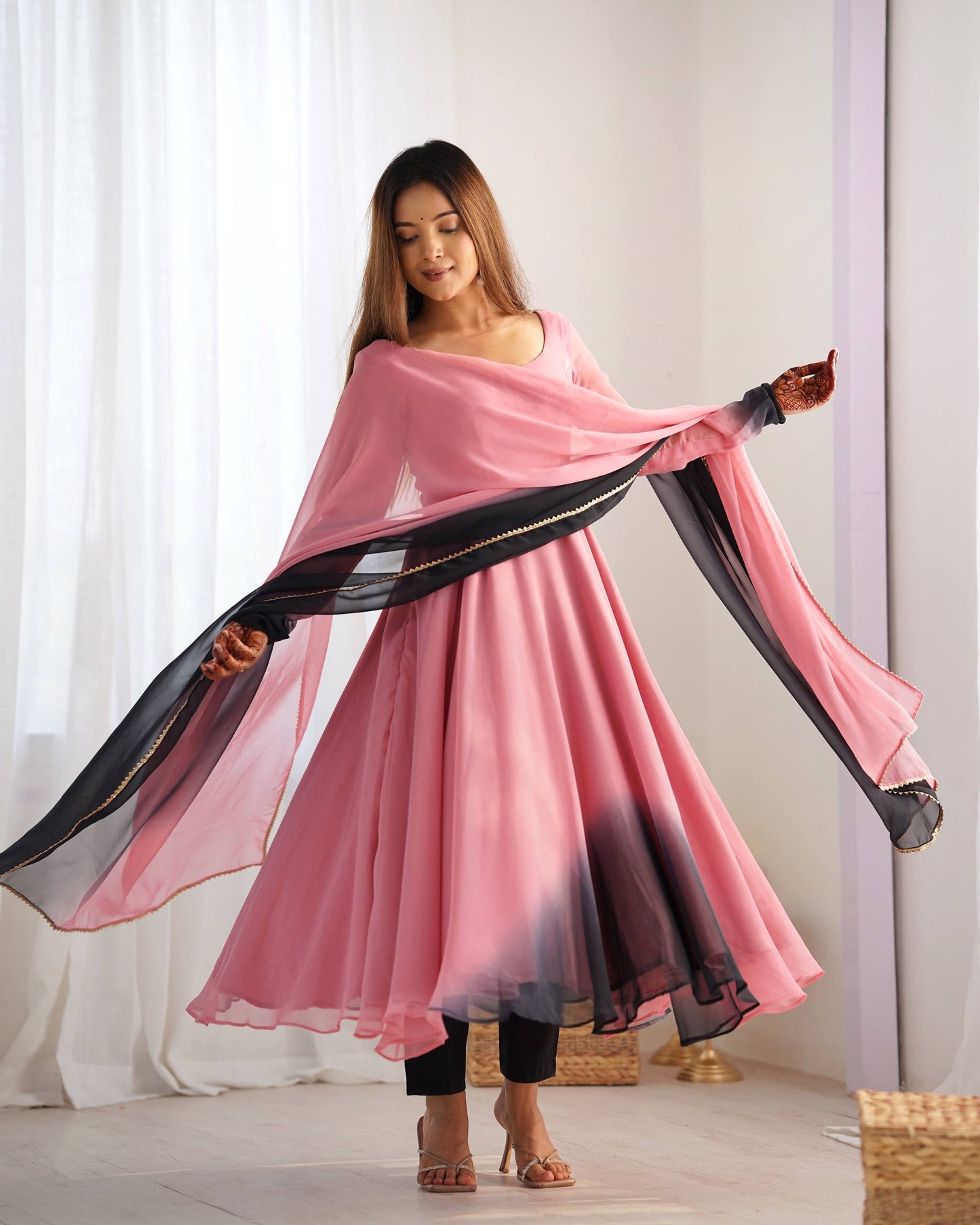 Trendy Anarkali Gown with Designer Dupatta & Pant