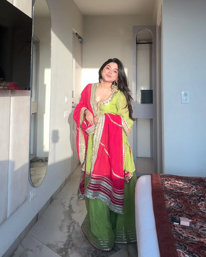 🫶🏻3 PIECE KURTI WITH FLAIRED PLAZZO AND DUPATTA