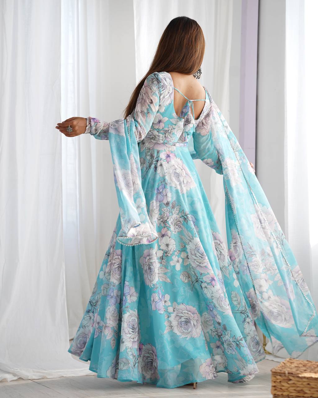 Designer Floral Print Fox Georgette Anarkali Gown