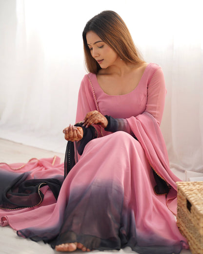 Trendy Anarkali Gown with Designer Dupatta & Pant