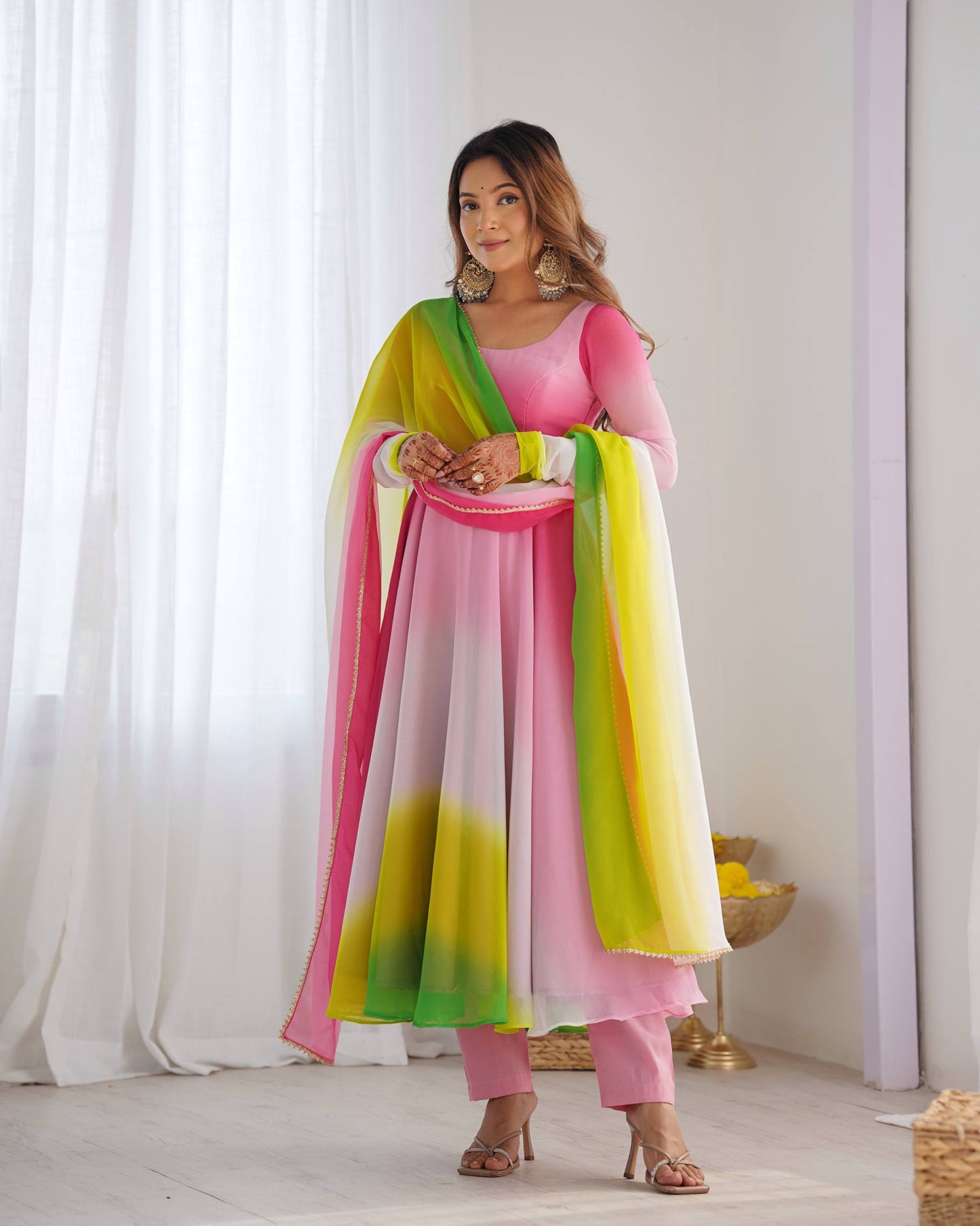 Trendy Anarkali Gown with Designer Dupatta & Pant