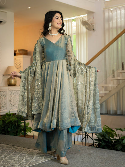 Premium Heavy Fandy Silk Designer Anarkali Suit Set with 5mm Sequence & Embroidery Work