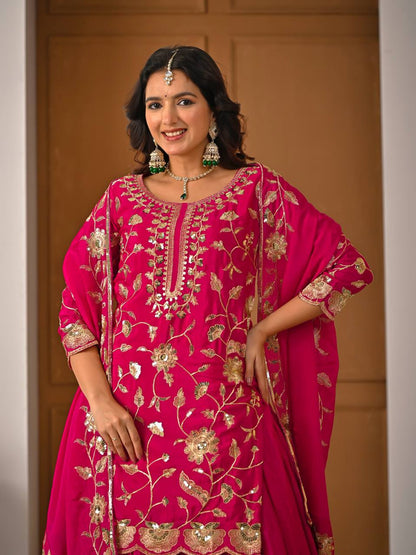 Eid & Party Wear Purple Floral Embroidery Lehenga Top and Dupatta Set