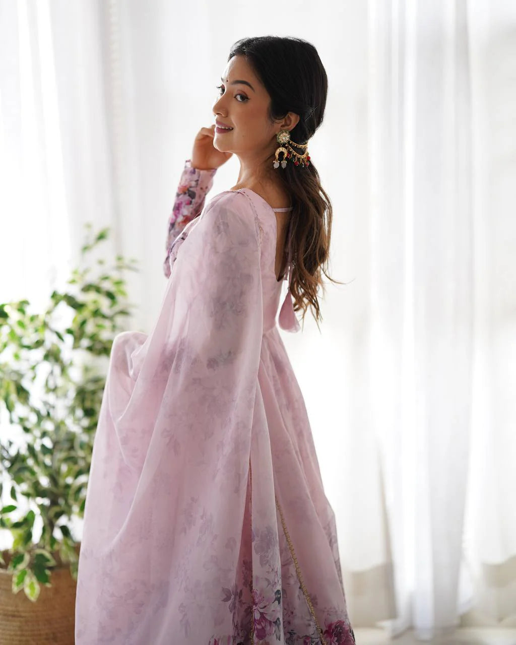 Pure Soft Organza Silk Fully Flared Kali Cut Anarkali Suit Set with Dupatta & Pant