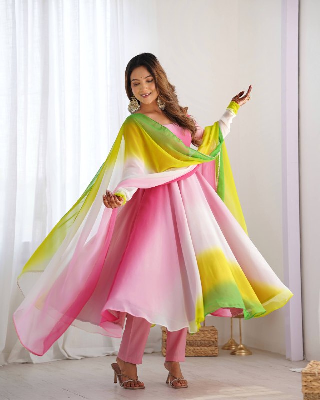Trendy Anarkali Gown with Designer Dupatta & Pant