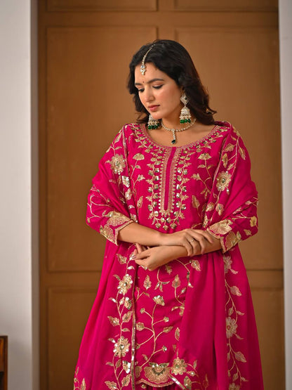 Eid & Party Wear Purple Floral Embroidery Lehenga Top and Dupatta Set