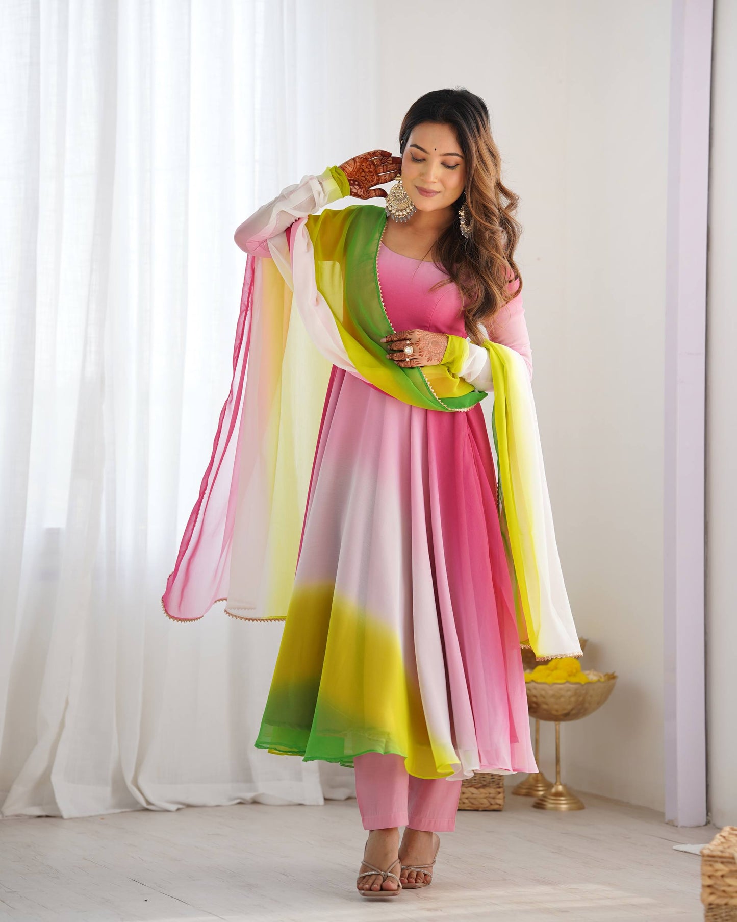 Trendy Anarkali Gown with Designer Dupatta & Pant