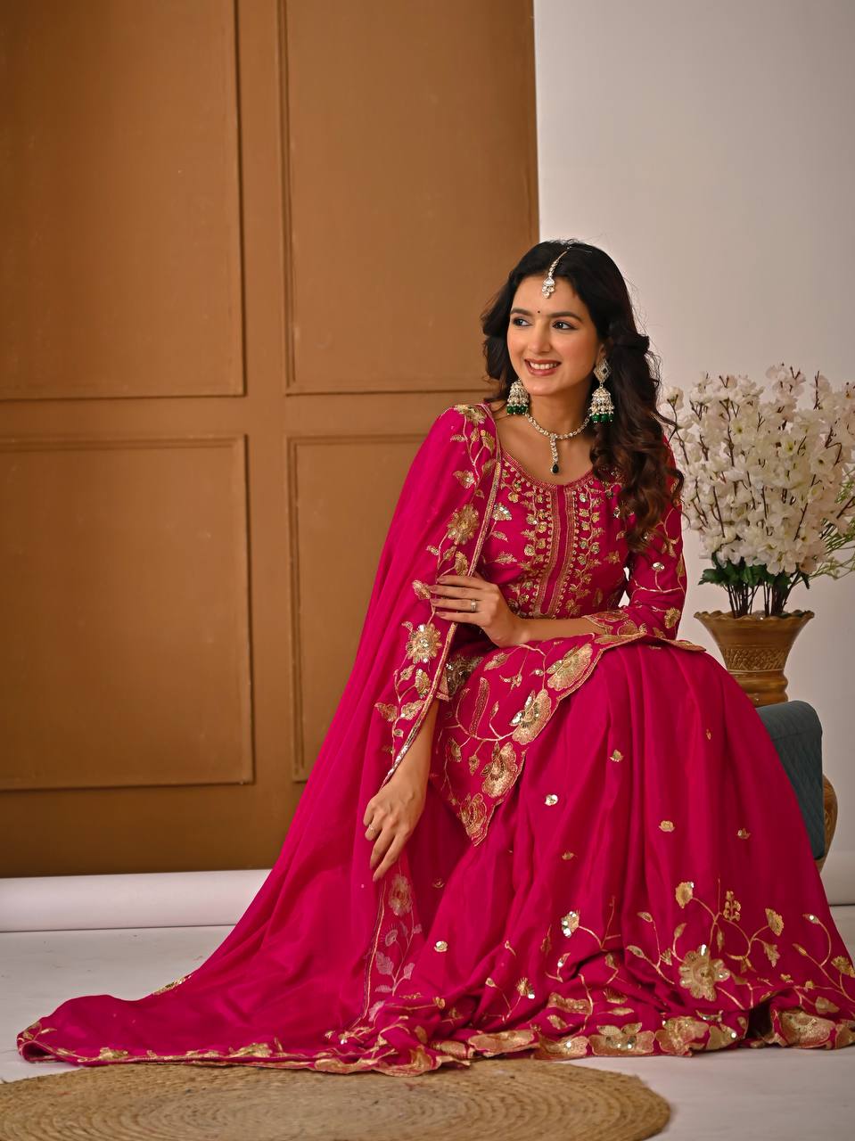 Eid & Party Wear Purple Floral Embroidery Lehenga Top and Dupatta Set