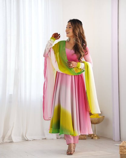 Trendy Anarkali Gown with Designer Dupatta & Pant