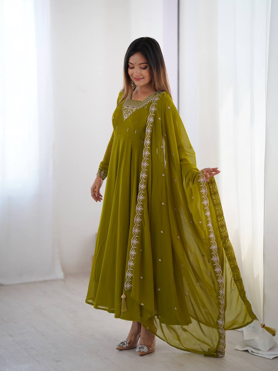 Wedding Special Designer Anarkali Suit with Heavy Flair & Fancy Dupatta