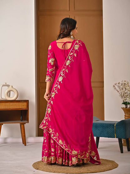 Eid & Party Wear Purple Floral Embroidery Lehenga Top and Dupatta Set