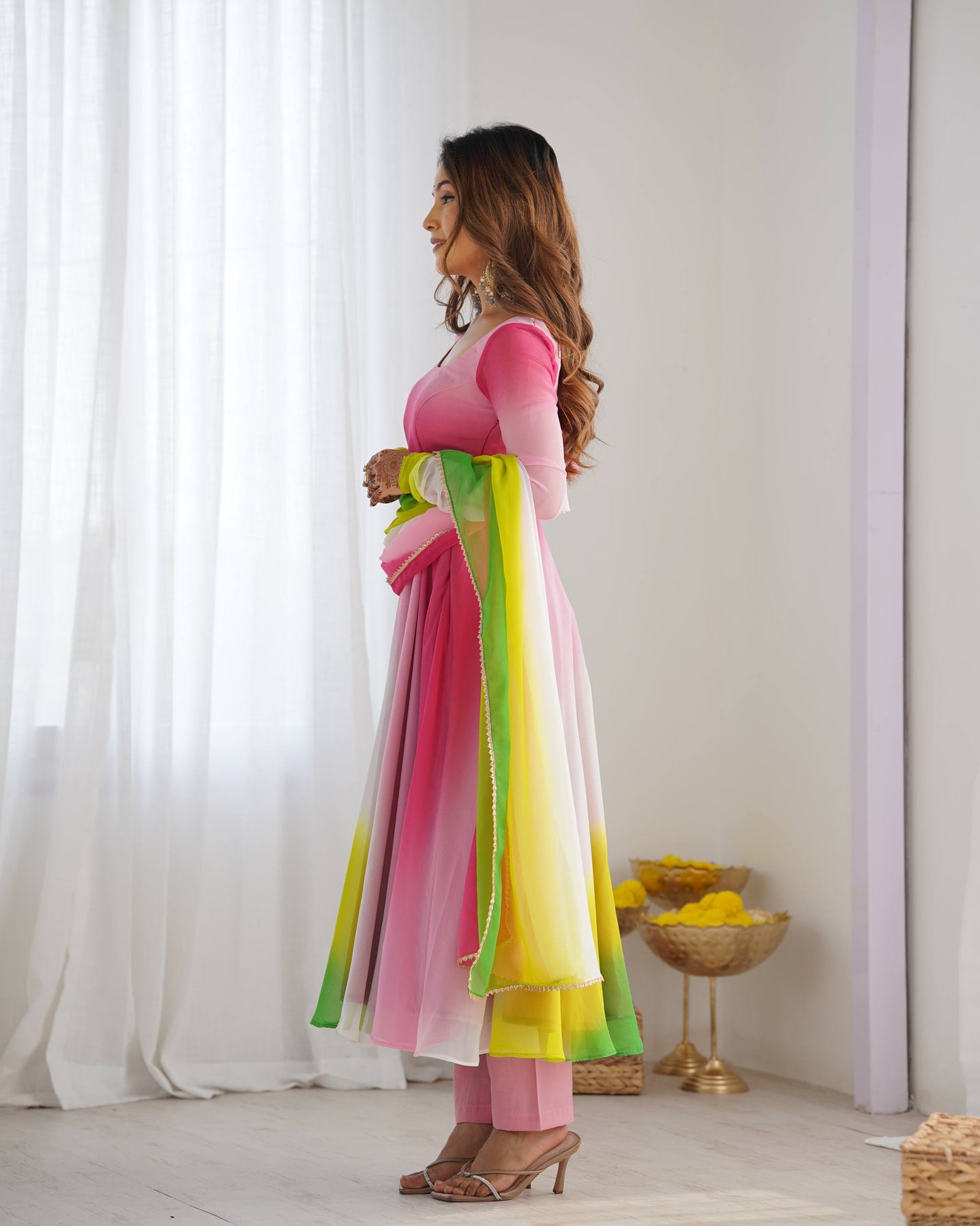 Trendy Anarkali Gown with Designer Dupatta & Pant