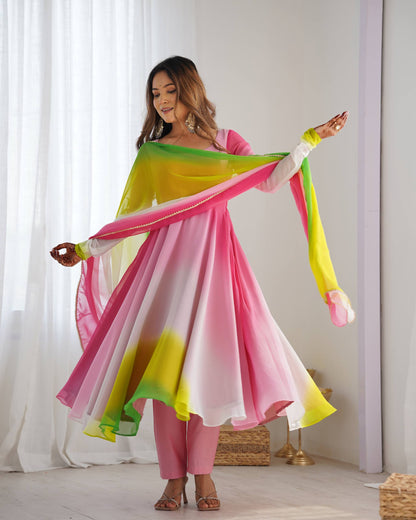 Trendy Anarkali Gown with Designer Dupatta & Pant