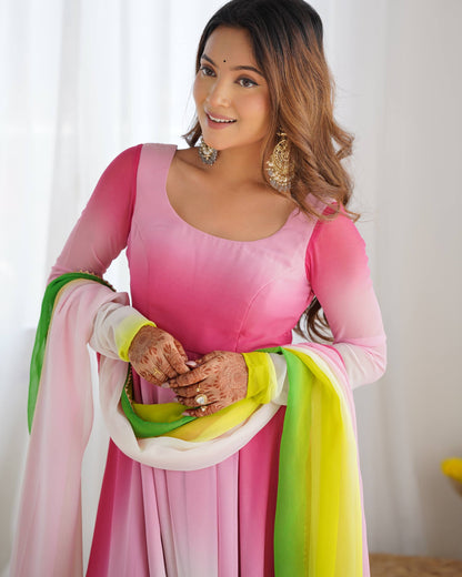 Trendy Anarkali Gown with Designer Dupatta & Pant