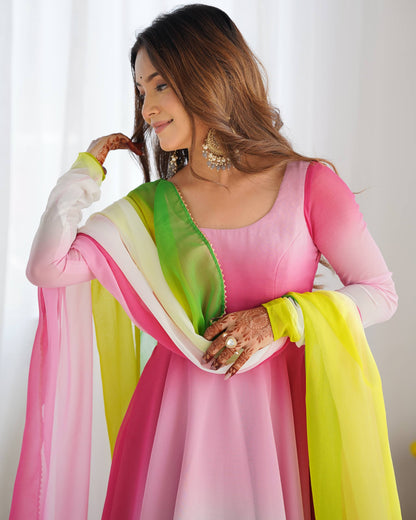 Trendy Anarkali Gown with Designer Dupatta & Pant