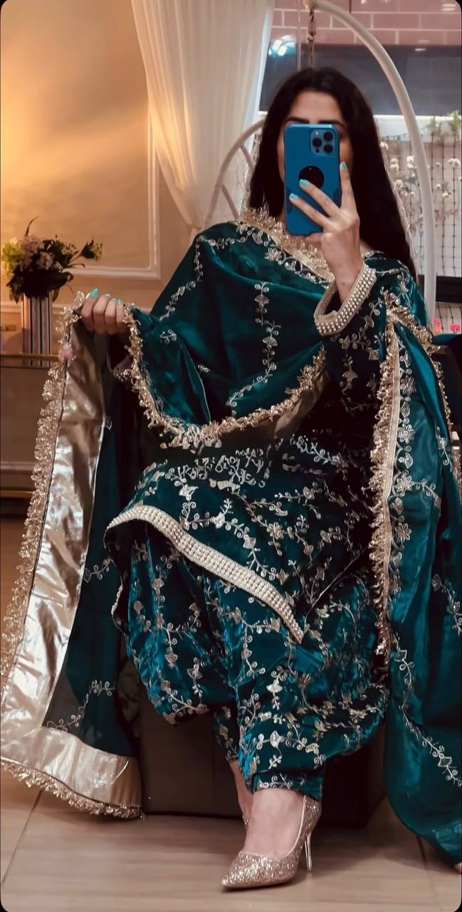 Pure Frendy Silk Heavy Embroidered Patiala Suit Set with Dupatta