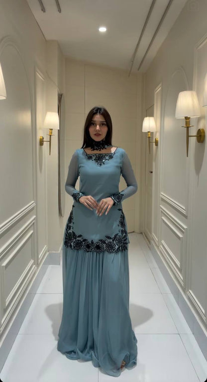 Heavy Faux Georgette Handwork Sharara Set