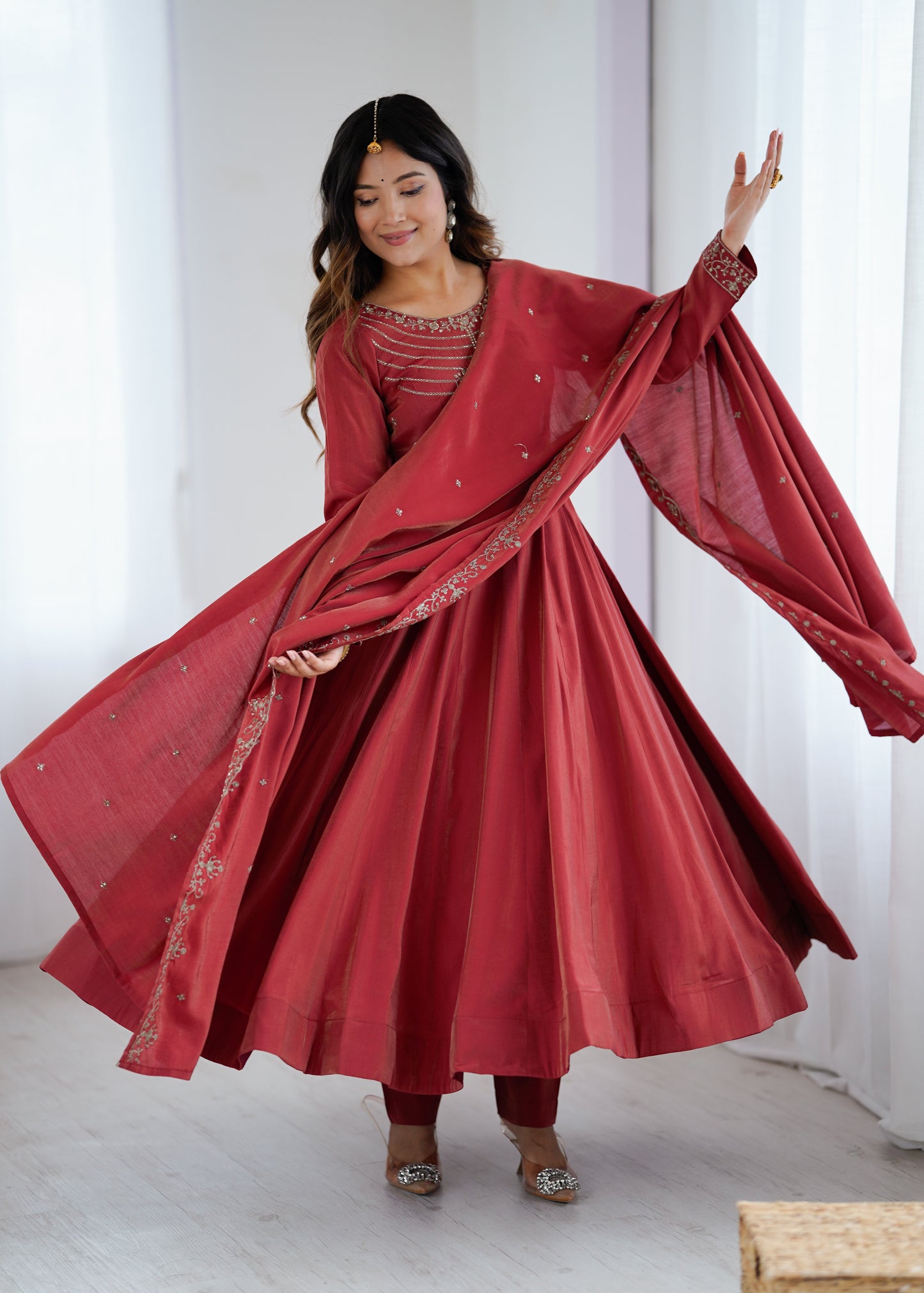 Designer Anarkali Gown Set with Handwork Dupatta & Pant
