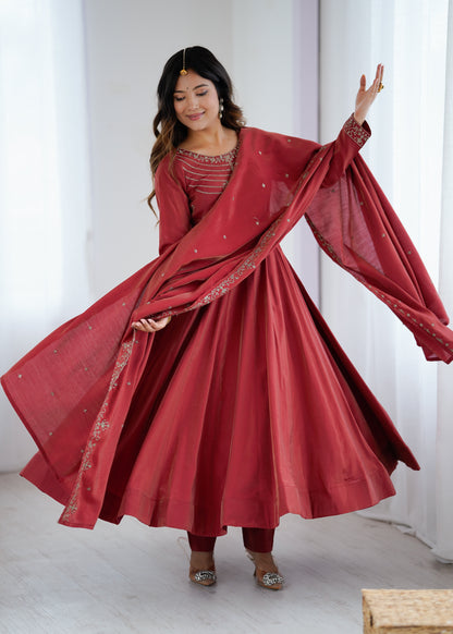 Designer Anarkali Gown Set with Handwork Dupatta & Pant